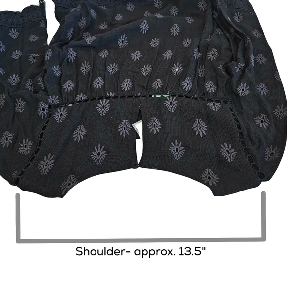 New! Pale Sky Stitch Fix Bohemian Eyelet Embroidered Bell Sleeve Black Top - Picture 11 of 11